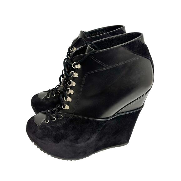 YVES SAINT LAURENT BLACK LACE UP LEATHER SUEDE PLATFORM WOMEN BOOTS SIZE 39 - Picture 5 of 8